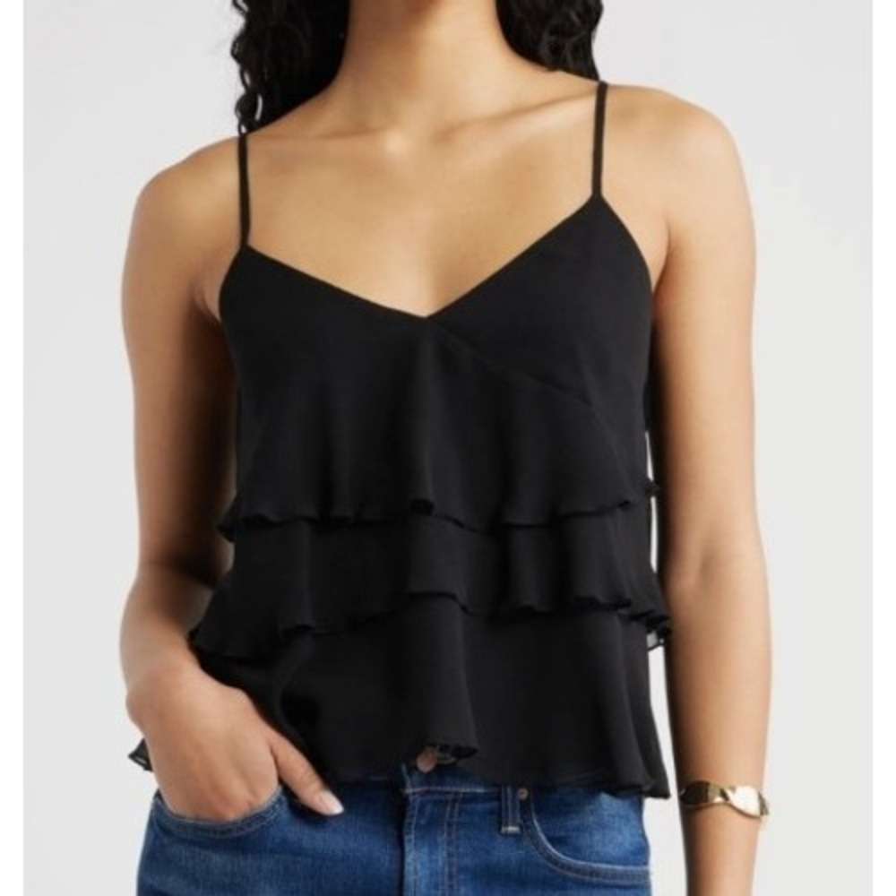 Eyelash Couture blk. Coquette Gothic Romance Black Sheer ruffled Cami Women SZ M
